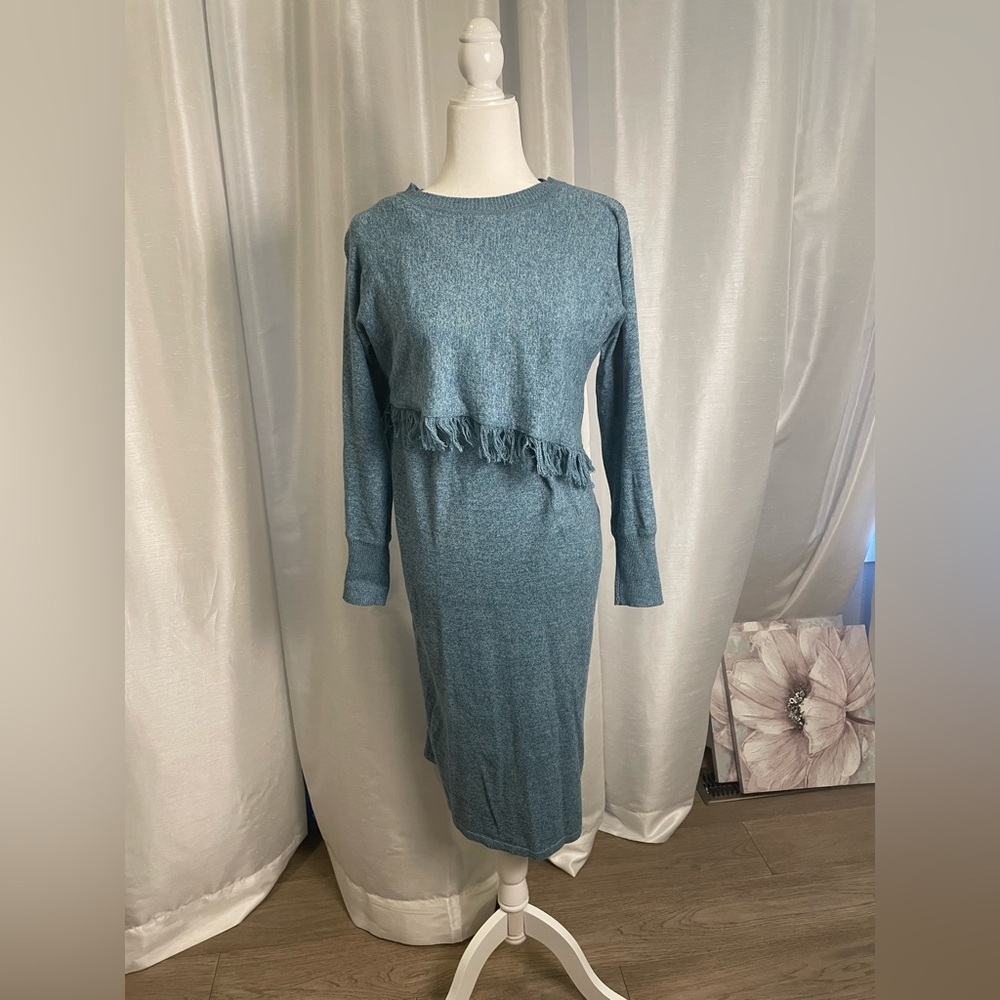 Stitch drop sweater dress teal color size M